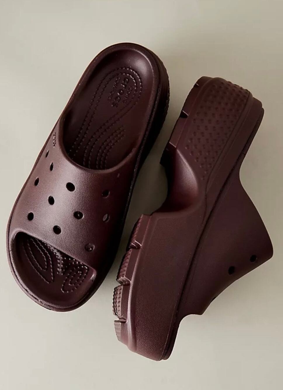 Crocs Stomp Chunky Platform Slides Clog in Mocha Brown, 6